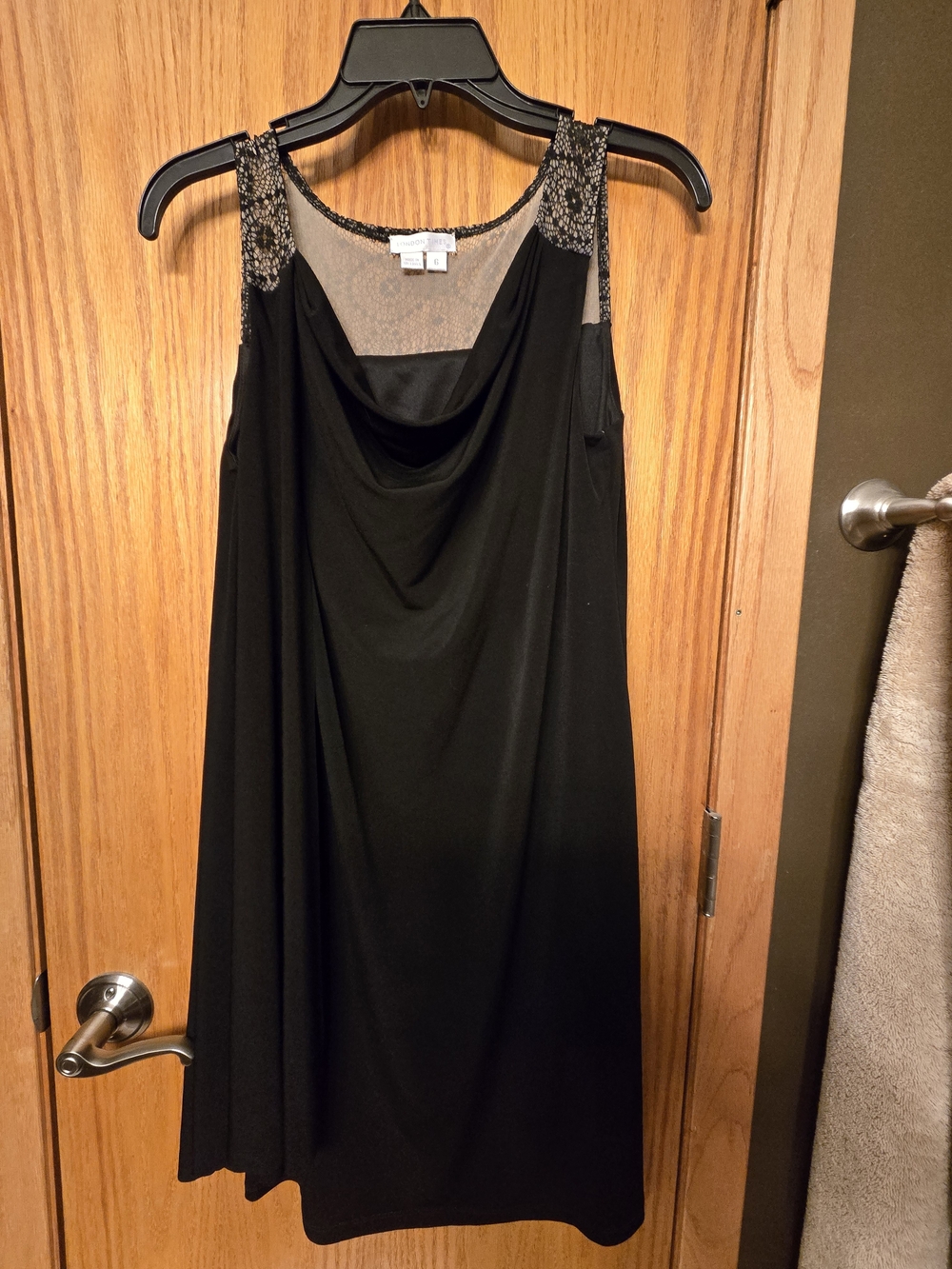 London Times Black Cowl Neck Dress with Embellished Straps
